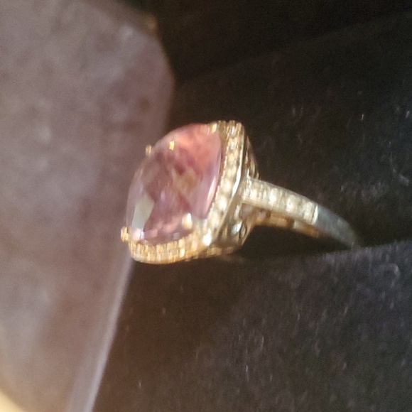 Silver ring with purple stone and tiny rhinestone border. Size 7. - Picture 3 of 3